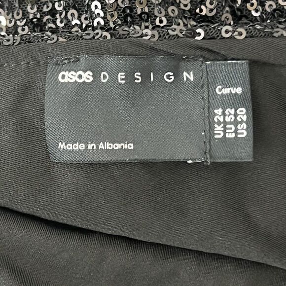 ASOS DESIGN Curve Size 20 Long Sleeve V Back Sequin Mini Dress in Black - Picture 4 of 4